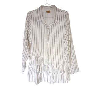 Tulip Womens Linen Blend Striped Shirt Dress Ruffle Hem Boho Size M